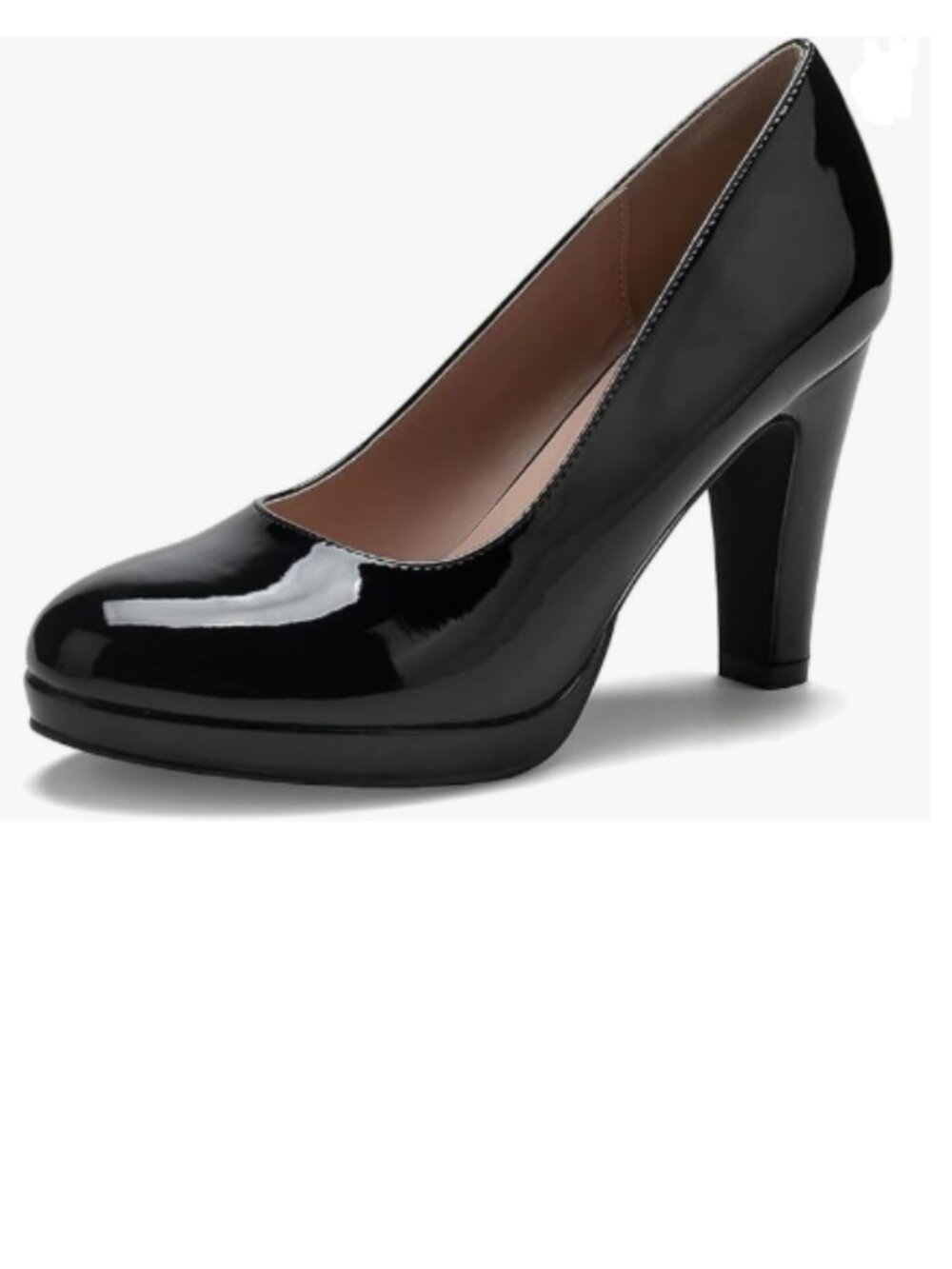 miss left Black Low Platform Chunky High Heel Slip On Closed Round Toe Pump